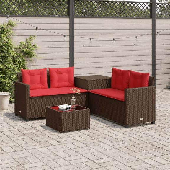 vidaXL Patio Sofa with Table and Cushions L-Shaped Outdoor Seating Poly Rattan Gray/Brown/Black