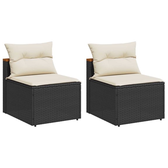 vidaXL Patio Sofas Armless with Cushions 2 pcs Beige Poly Rattan