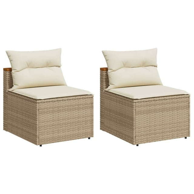 vidaXL Patio Sofas Armless with Cushions 2 pcs Beige Poly Rattan