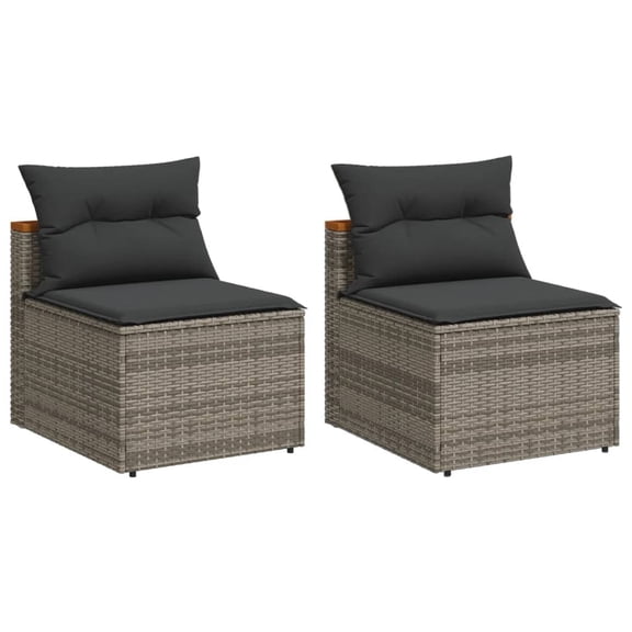 vidaXL Patio Sofas Armless with Cushions 2 pcs Beige Poly Rattan