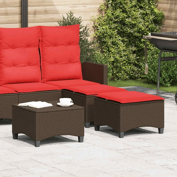 vidaXL Patio Stools with Cushions 2 pcs Brown 21.7"x21.7"x14.2" Poly Rattan