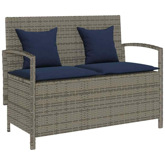 vidaXL Patio Storage Bench with Cushion Gray Poly Rattan