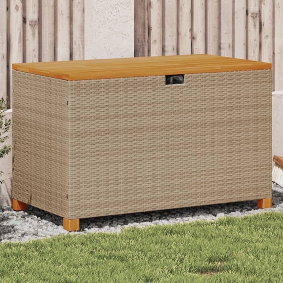 vidaXL Patio Storage Box with Lid Outdoor Cushion Poly Rattan Acacia Wood