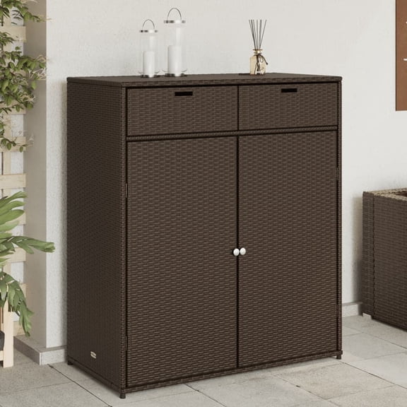 vidaXL Storage Cabinet with PE Rattan, 1 Door, 1 Drawer, Wall Mount, Brown