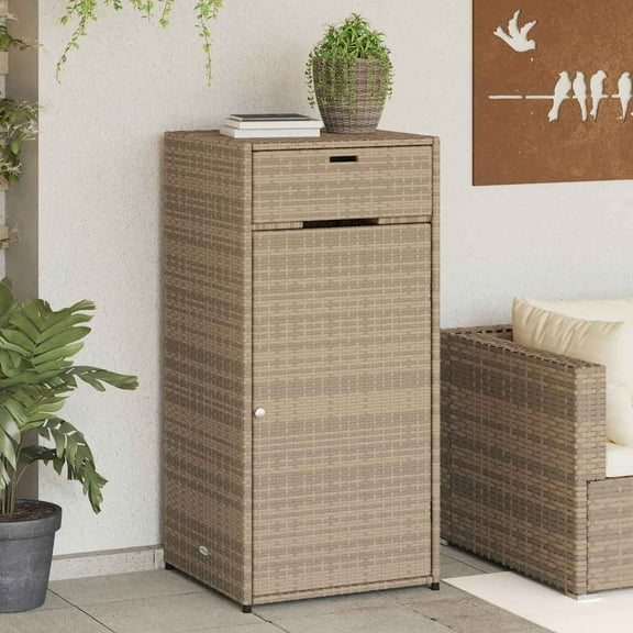 vidaXL Patio Storage Cabinet, PE Rattan Beige, 21.70 x 21.70 x 43.70 in