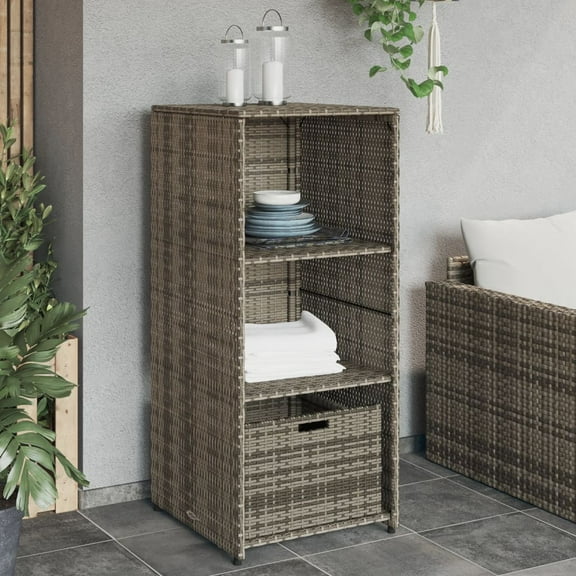 vidaXL Patio Storage Cabinet Tool Organizer Outdoor Furniture Poly Rattan