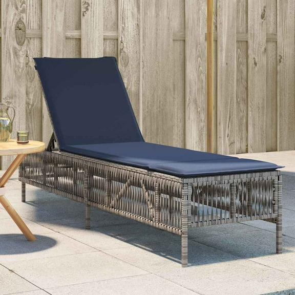vidaXL Patio Sun Lounger Grey PE rattan Large Multi-Position Backrest