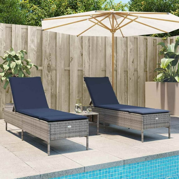vidaXL Patio Sun Lounger Set Gray PE rattan Extra Long Removable Covers