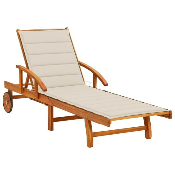 vidaXL Sunlounger Wood and Beige Solid Acacia Wood, Polyester Regular