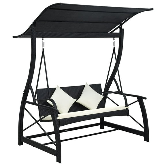 vidaXL Patio Swing Chair Outdoor Bench with Canopy and Cushion Poly Rattan