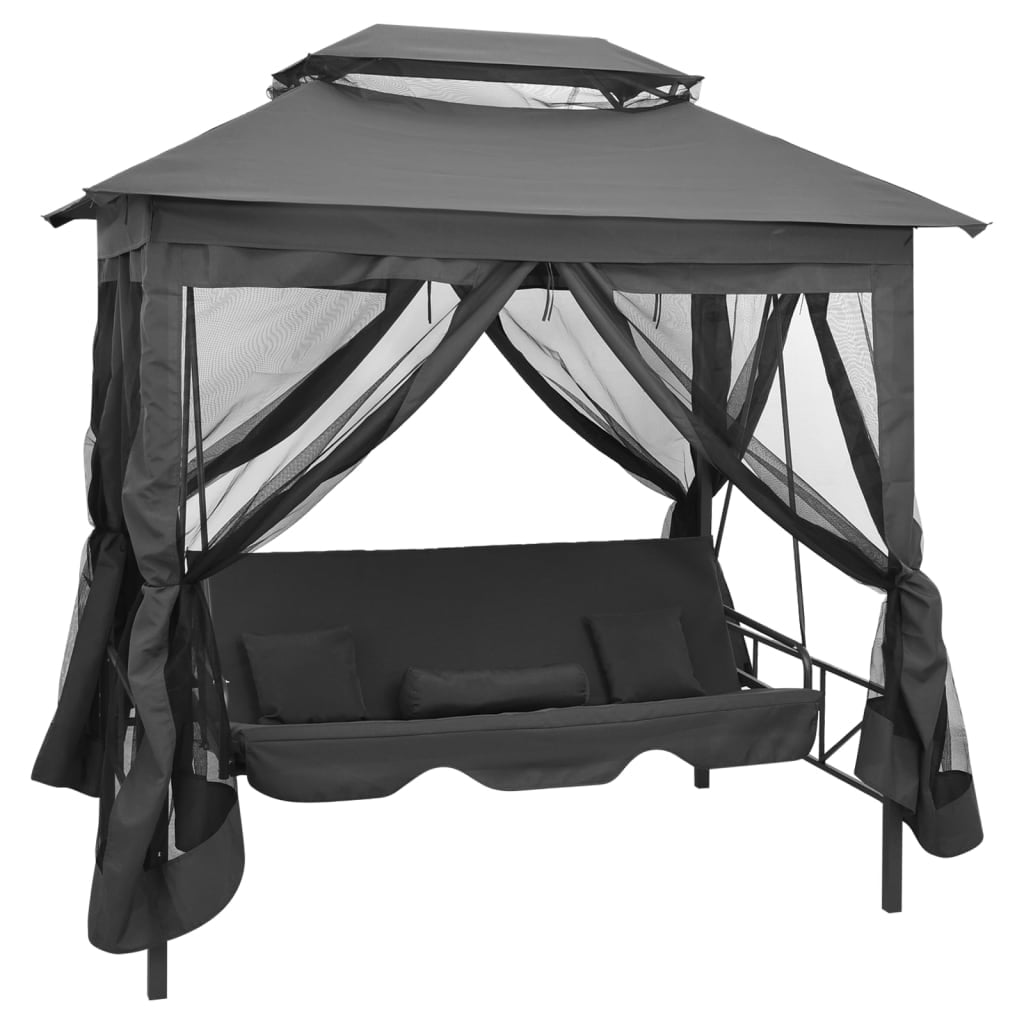 Anthracite Steel Outdoor Convertible Swing Bench with Canopy