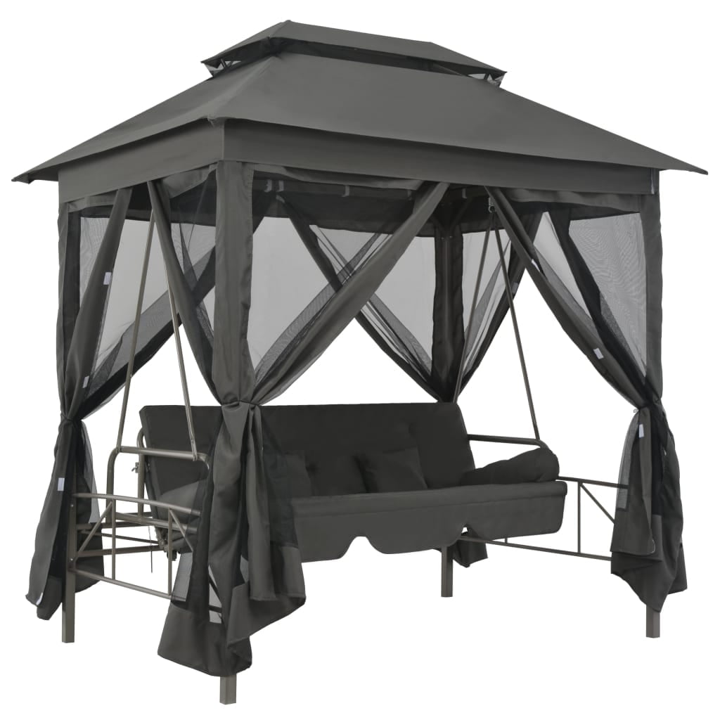 Anthracite Steel Outdoor Convertible Swing Bench with Canopy