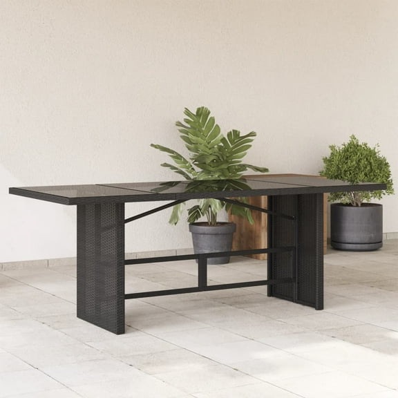 vidaXL Patio Table with Glass Top Black 74.8"x31.5"x29.1" Poly Rattan
