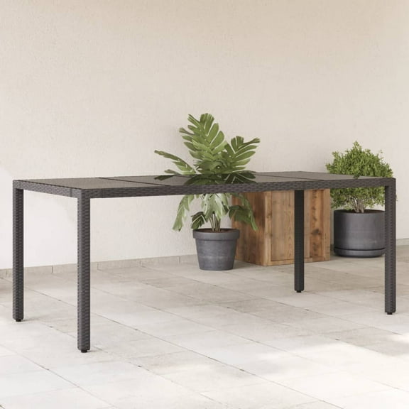 vidaXL Patio Table with Glass Top Black 74.8"x35.4"x29.5" Poly Rattan