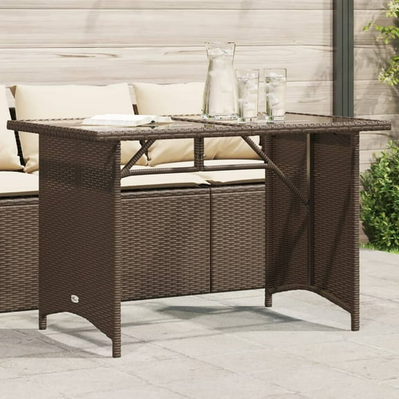 vidaXL Patio Table with Glass Top Brown 43.3"x26.8"x27.6" Poly Rattan