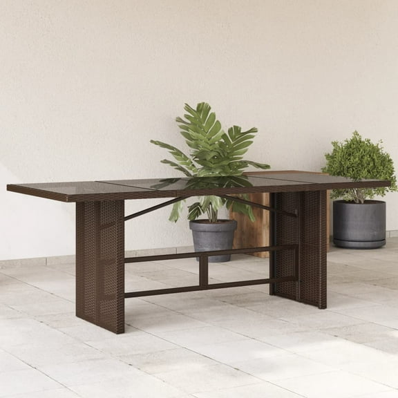 vidaXL Patio Table with Glass Top Brown 74.8"x31.5"x29.1" Poly Rattan