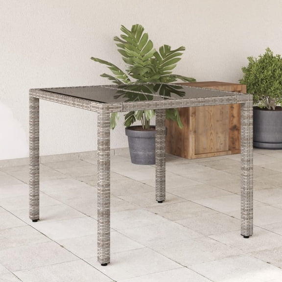vidaXL Patio Table with Glass Top Outdoor Furniture Dining Table Poly Rattan