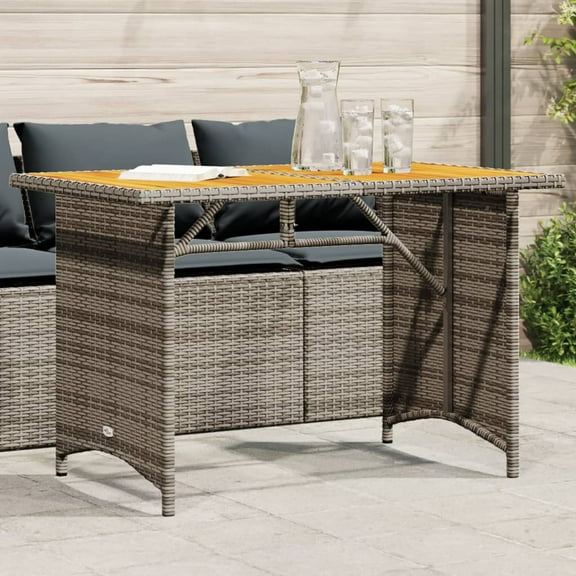 vidaXL Patio Table with Wooden Top Gray 43.3"x26.8"x27.6" Poly Rattan