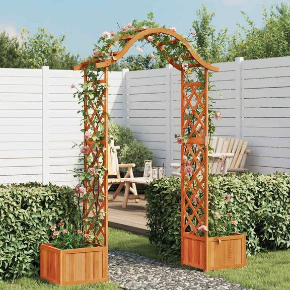vidaXL Solid Fir Wood Pergola, Outdoor Garden Arch, Trellis with Planter