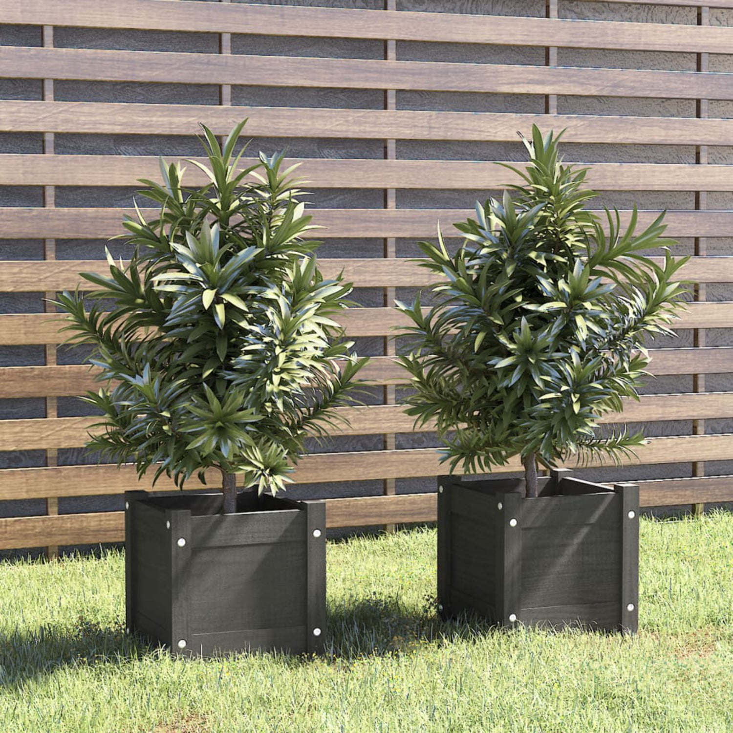 Garden Planters 2 pcs Gray 12.2x12.2x12.2 Solid Wood Pine - Walmart.com