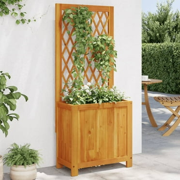 vidaXL Planter with Trellis 21.7"x11.6"x52" Solid Wood Acacia