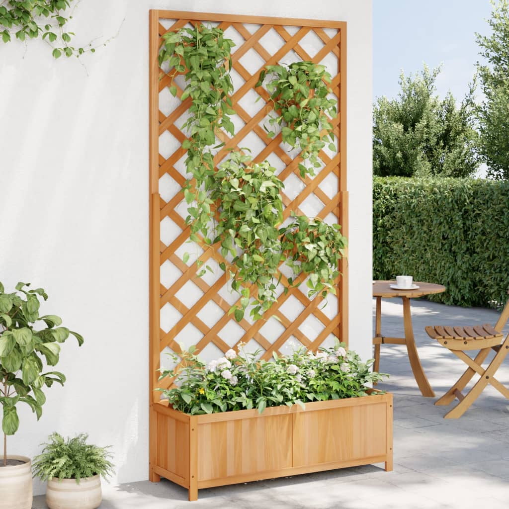 Brown Solid Fir Wood Planter with Trellis, 70.9" Height
