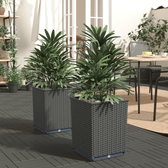 vidaXL 11.8"x11.8"x14.6" Black Polypropylene Solid Print Movies Planter Boxes 2 Count