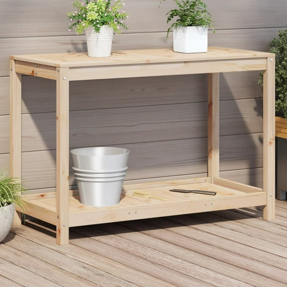 vidaXL Potting Table Natural Pine Solid Pine Wood Potting Table