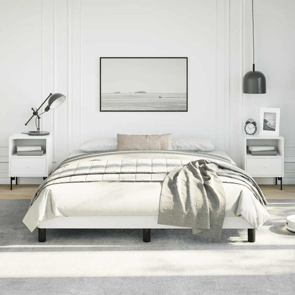 vidaXL Queen Bed Frame, Faux Leather Upholstered Platform Bed Frame, White, No Mattress