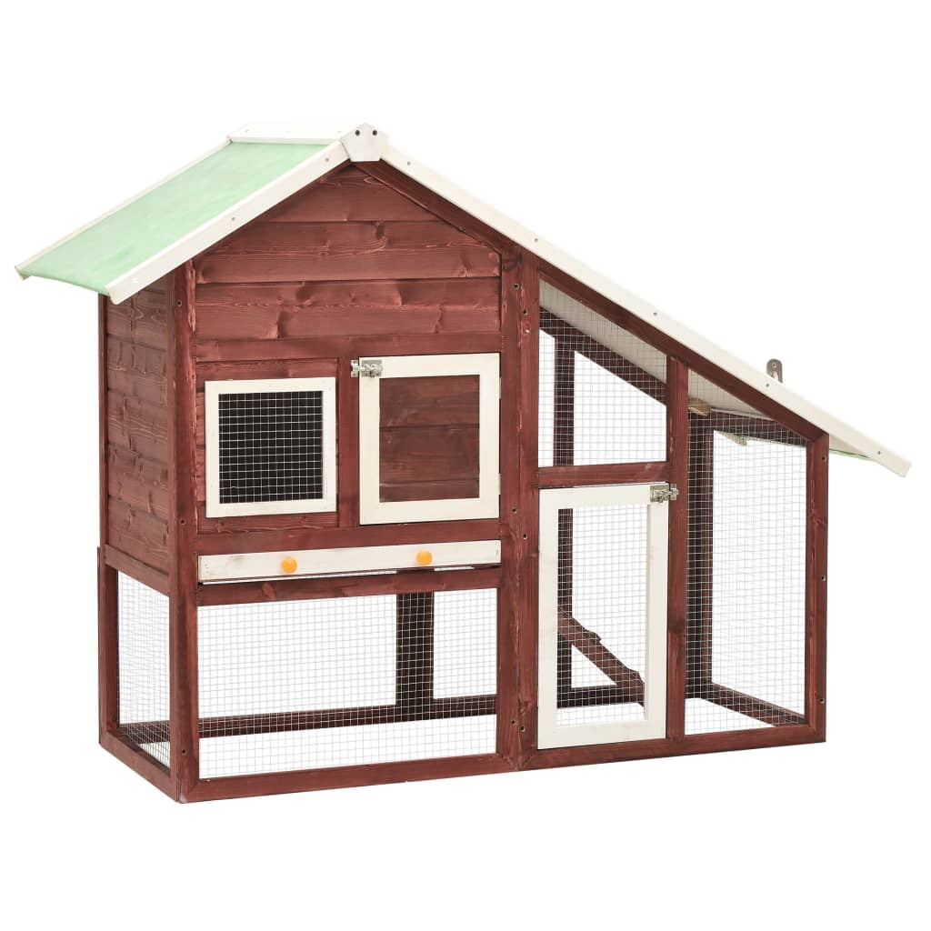 Mocha and White 2-Tier Rabbit Hutch with Green Roof