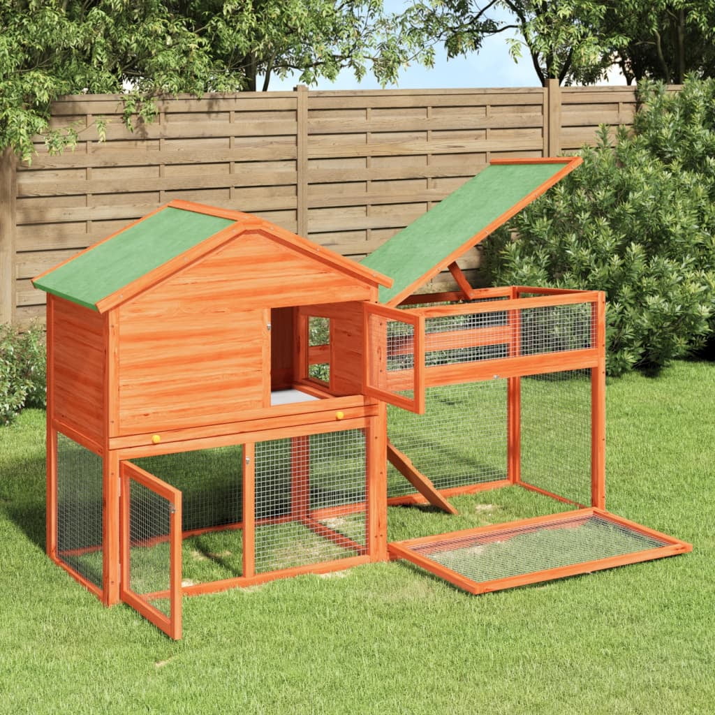 vidaXL Rabbit Hutch Brown 73"x23.8"x43.1" Solid Wood Pine