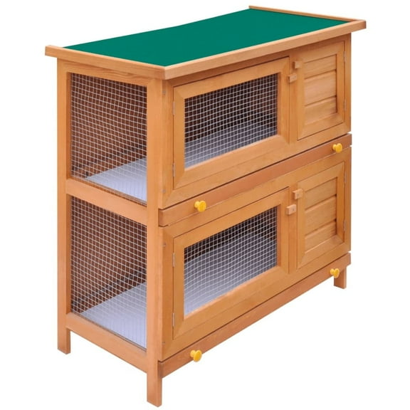 vidaXL Rabbit Hutch Brown, Green Pine wood, Plywood, Powder-coated iron