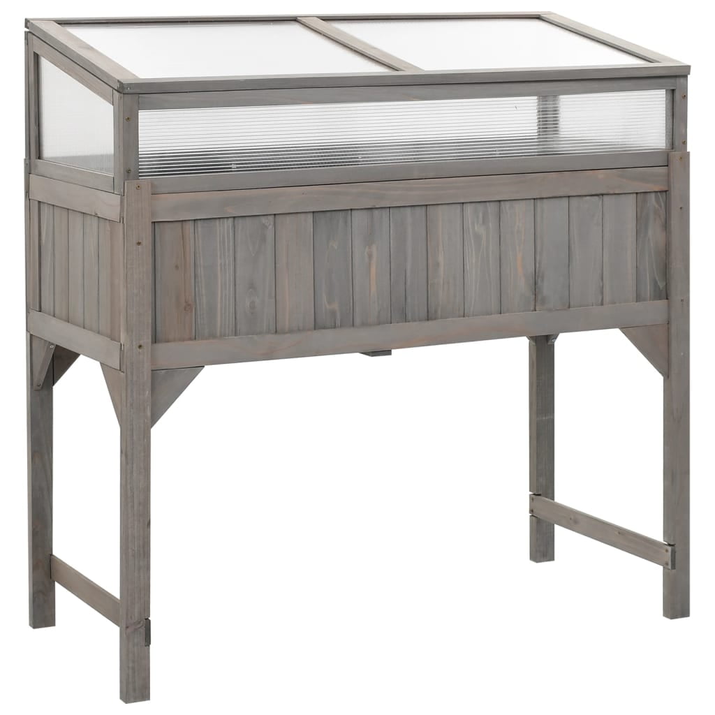 Gray Fir Wood Raised Garden Bed with Greenhouse