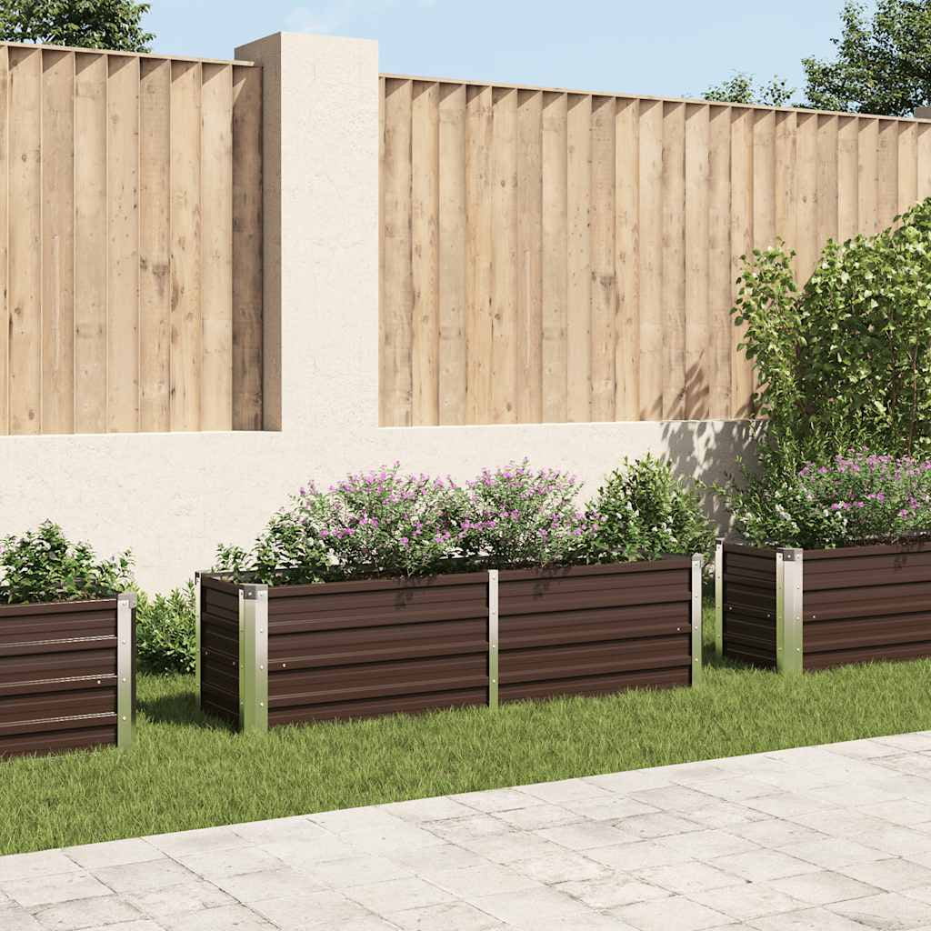 Brown Galvanized Steel Rectangular Raised Garden Bed Planter