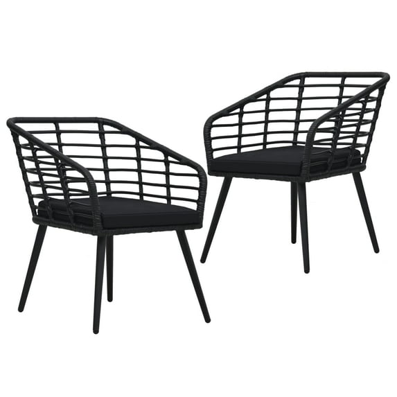 vidaXL Rattan Dining Chair 2 Pcs Patio Wicker Chair with Cushions Poly Rattan