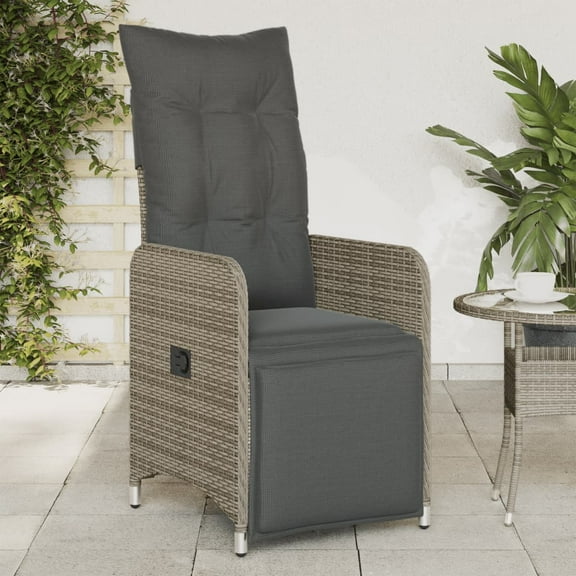 vidaXL Reclining Garden Chair Grey Poly Rattan Standard Single Chair