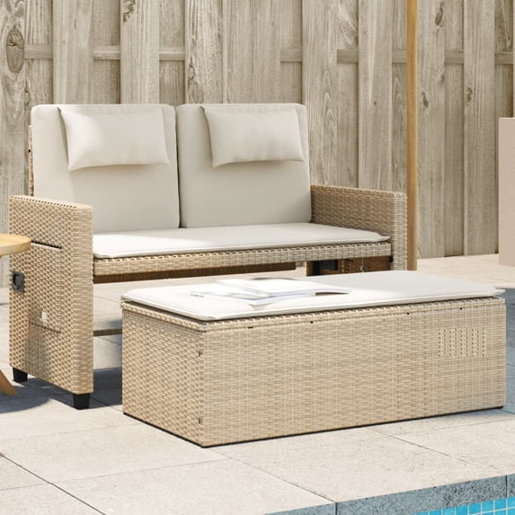 vidaXL Reclining Patio Bench with Cushions Outdoor Garden Balcony Poly Rattan