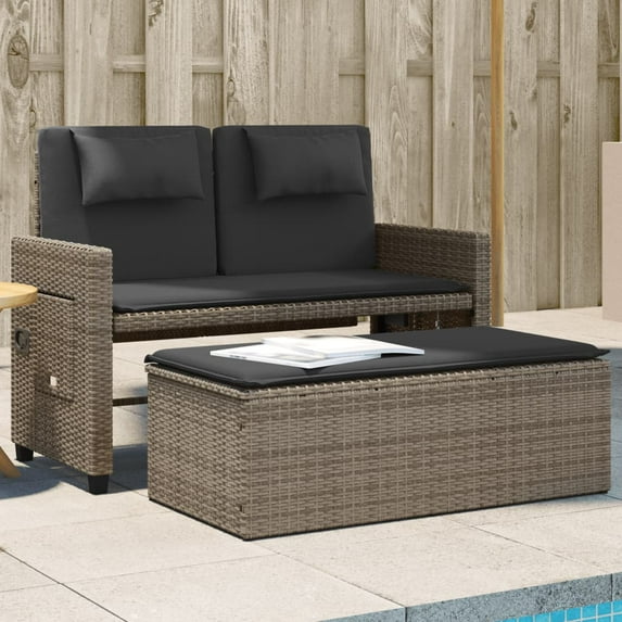 vidaXL Reclining Patio Bench with Cushions Outdoor Garden Balcony Poly Rattan