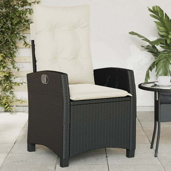 vidaXL Reclining Patio Chair with Cushions Black Poly Rattan