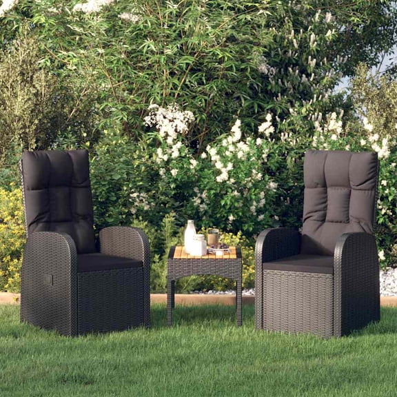 vidaXL Reclining Patio Chairs 2 pcs with Cushions Poly Rattan Black