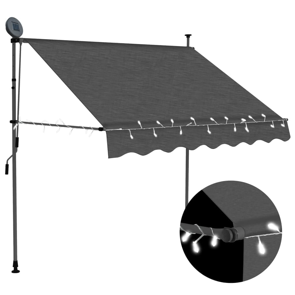 Anthracite 5' Retractable Awning with LED Lights and Steel Frame