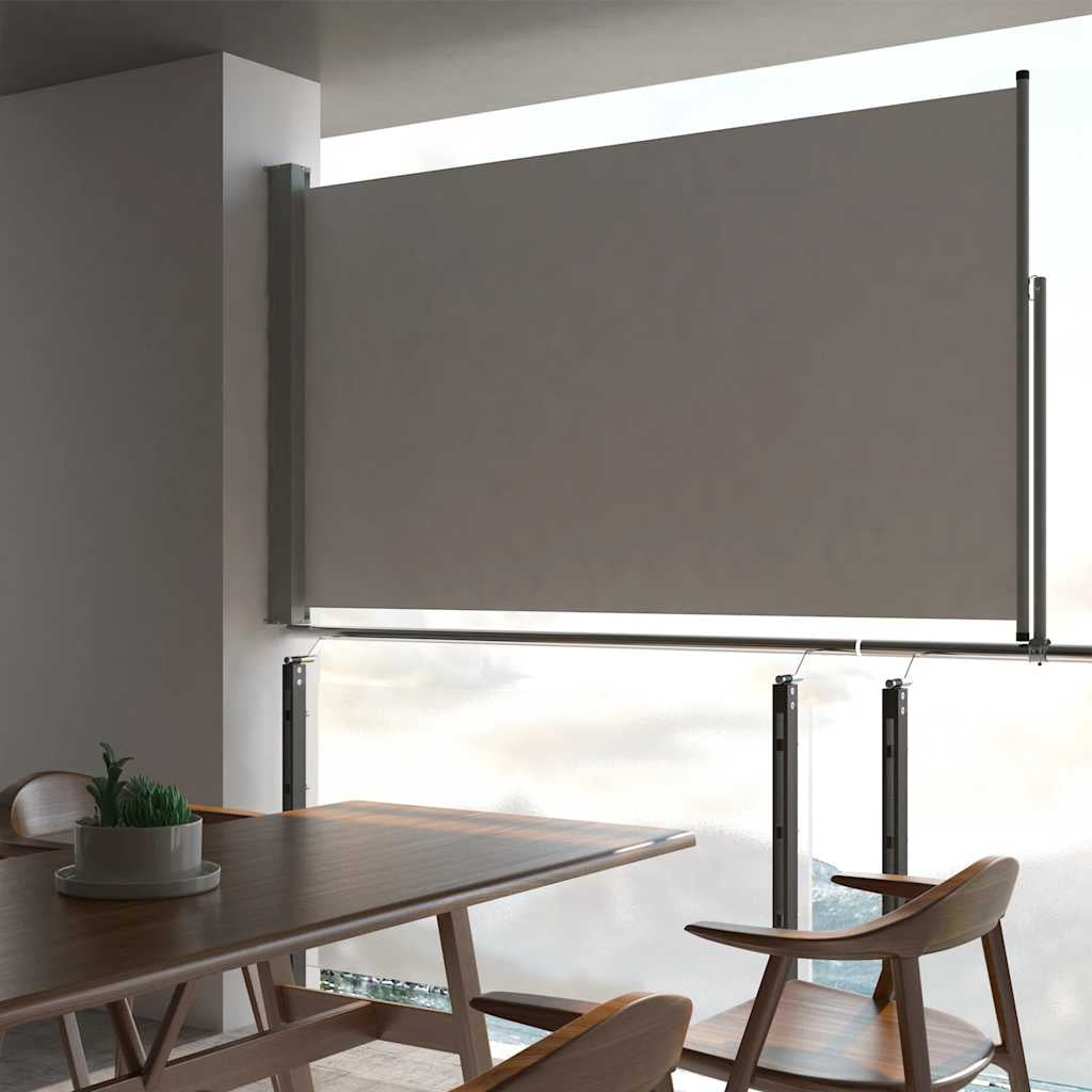 Gray Retractable Side Awning with Iron Base, 55.1" x 118.1"