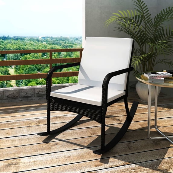 vidaXL Rocking Chair Outdoor Patio Rocking Chair with Cushion Poly Rattan