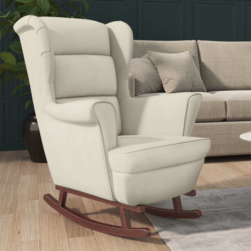 vidaXL Rocking Chair with Solid Wood Rubber Legs Cream Velvet - Walmart.com