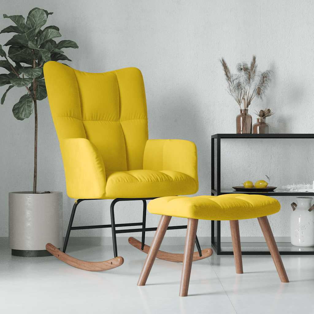 vidaXL Rocking Chair with a Stool Mustard Yellow Velvet - Walmart.com