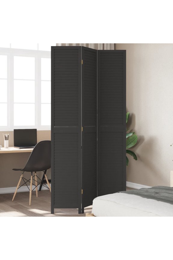 Room Divider 3 Panels Black Solid Wood Paulownia