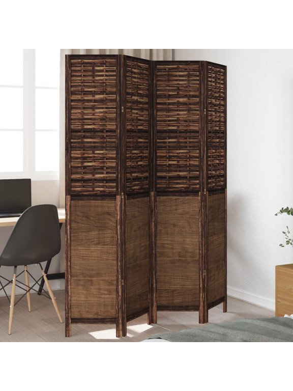 Room Divider 4 Panels Dark Brown Solid Wood Paulownia