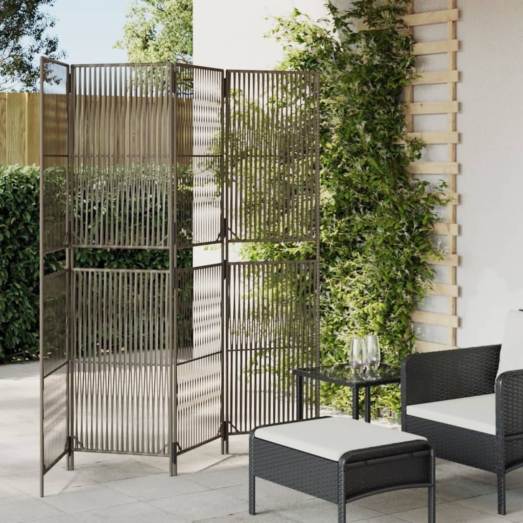 vidaXL Room Divider Modern 4 Panels Gray Poly Rattan 70.9 in H x 77.2 in
