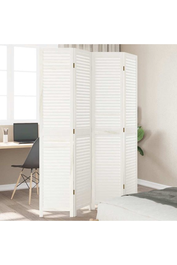 Room Divider 4 Panels White Solid Wood Paulownia