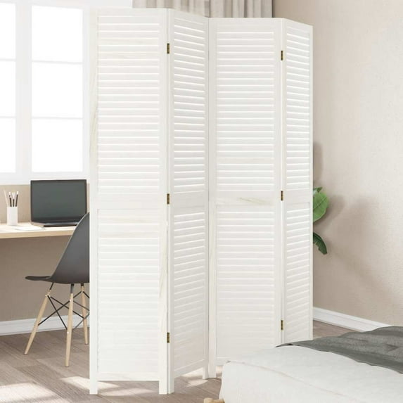 vidaXL Room Divider 4 Panels White Solid Wood Paulownia